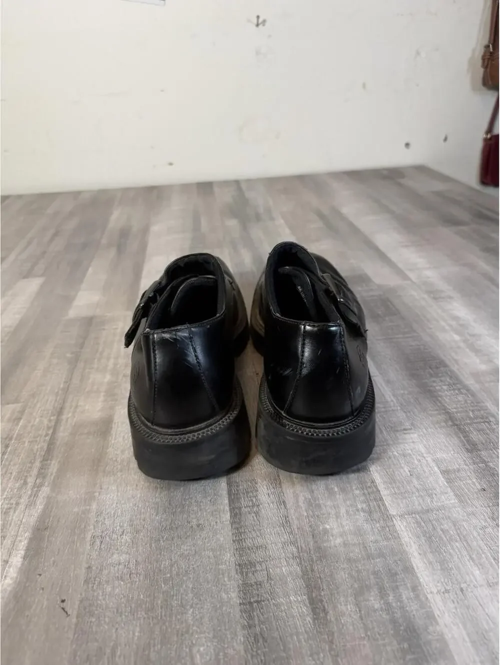 Skechers Mens Size 13 Black Leather Y2K Chunky Buckle Strap Moto Goth Platform